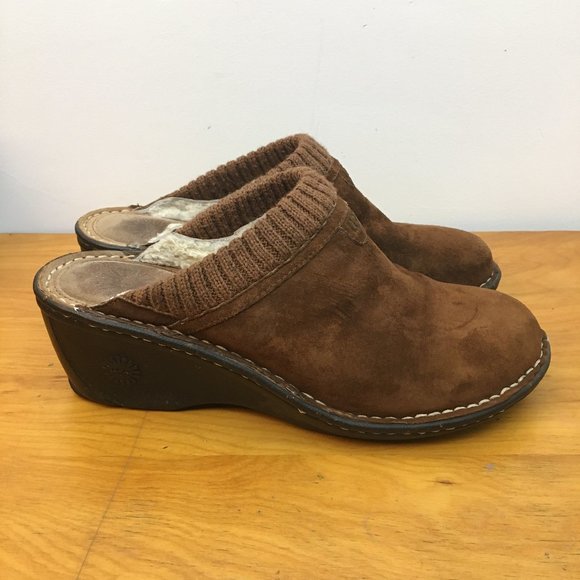 UGG Shoes - UGG Suede Shearling Leather Slipon Platform Clog Wedge 10